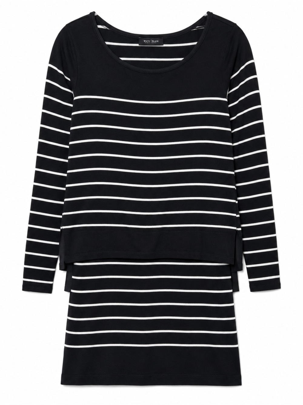 White House Black Market Striped Knit Dress M Black White Long Sleeve Layered